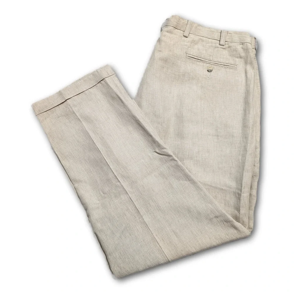 Jos A Bank Traveler's Collection Mens Pants Beige 42x30 Traveler 100% Linen